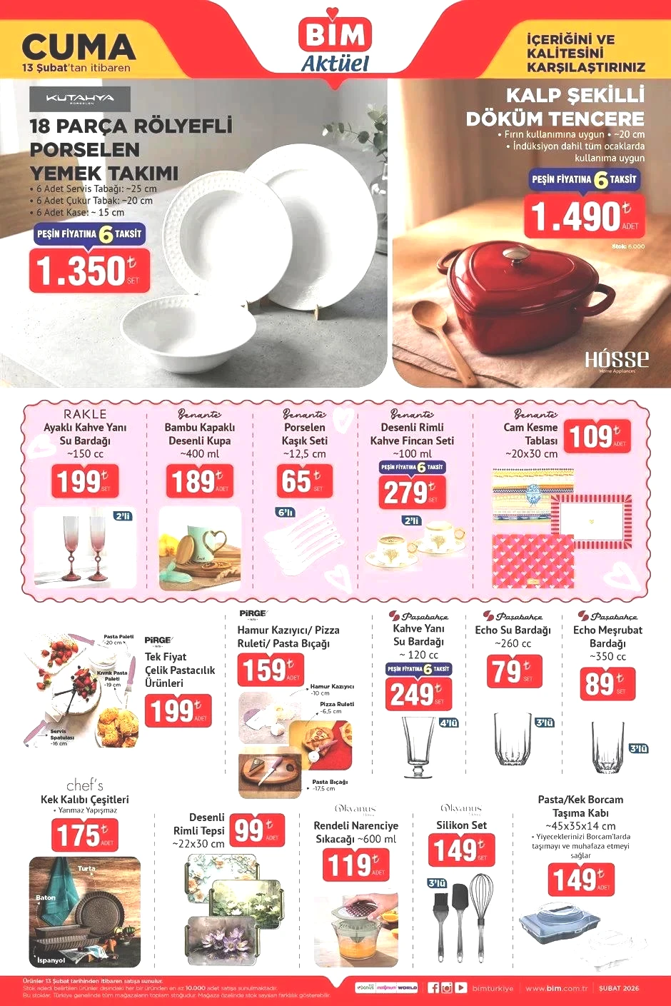 YENİ BİM Aktüel 10-13 Şubat 2026 Kataloğu: Bime hangi ürünler gelecek18 Parça Yemek Takımı, Kalp Şekilli Döküm Tencere, Çelik Sahan Seti...